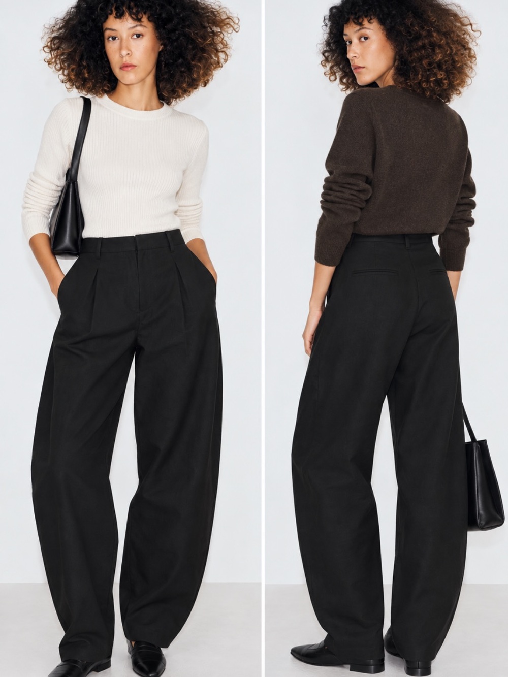 Zara Black High-Waisted Barrel Leg Pleated Pants – NWT Size XS